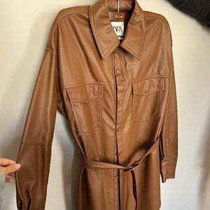 Brown "leather" co-ord with oversized / belted shacket and matching trousers